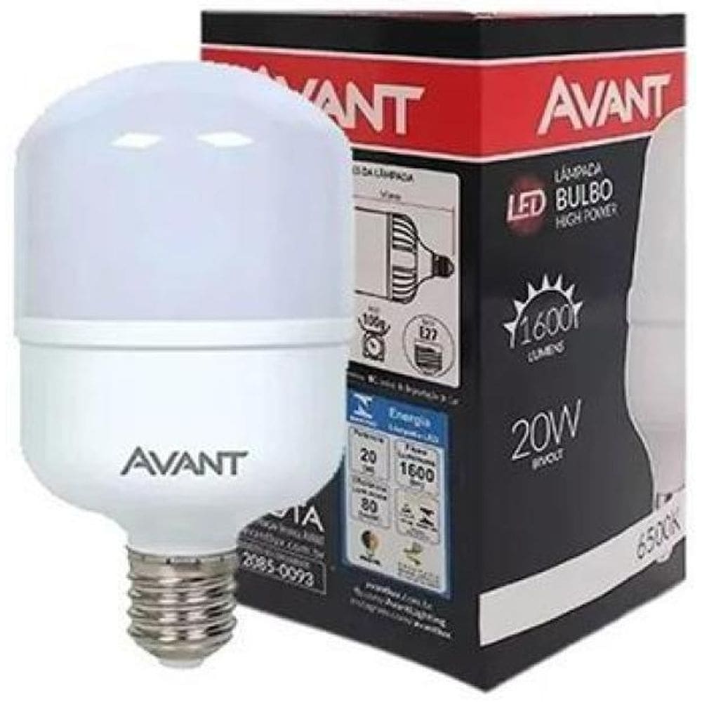 Kit 05 Lâmpada Bulbo Led 20W Branco Frio E27 Bivolt Avant