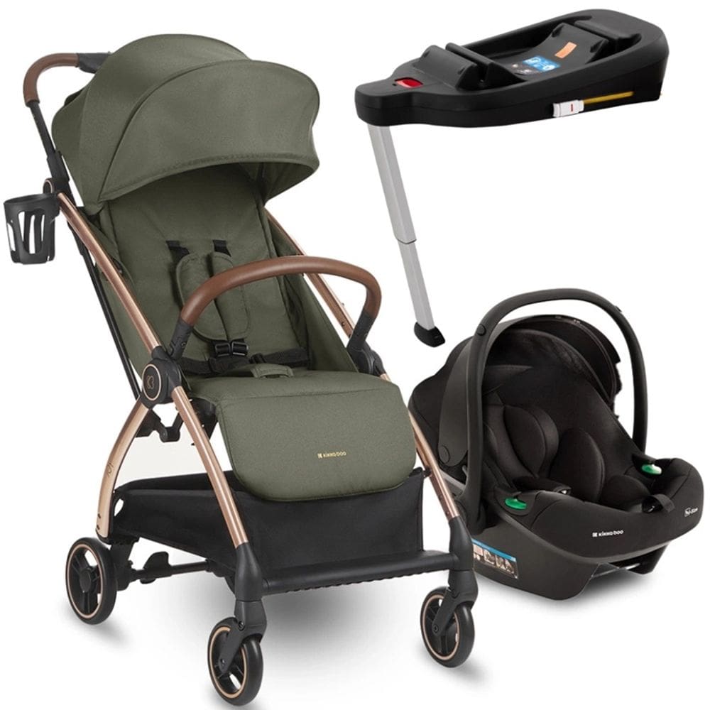 Carrinho Joy Army Green + Bebe Conforto I-Prime E Base Isofix - Kikka Boo