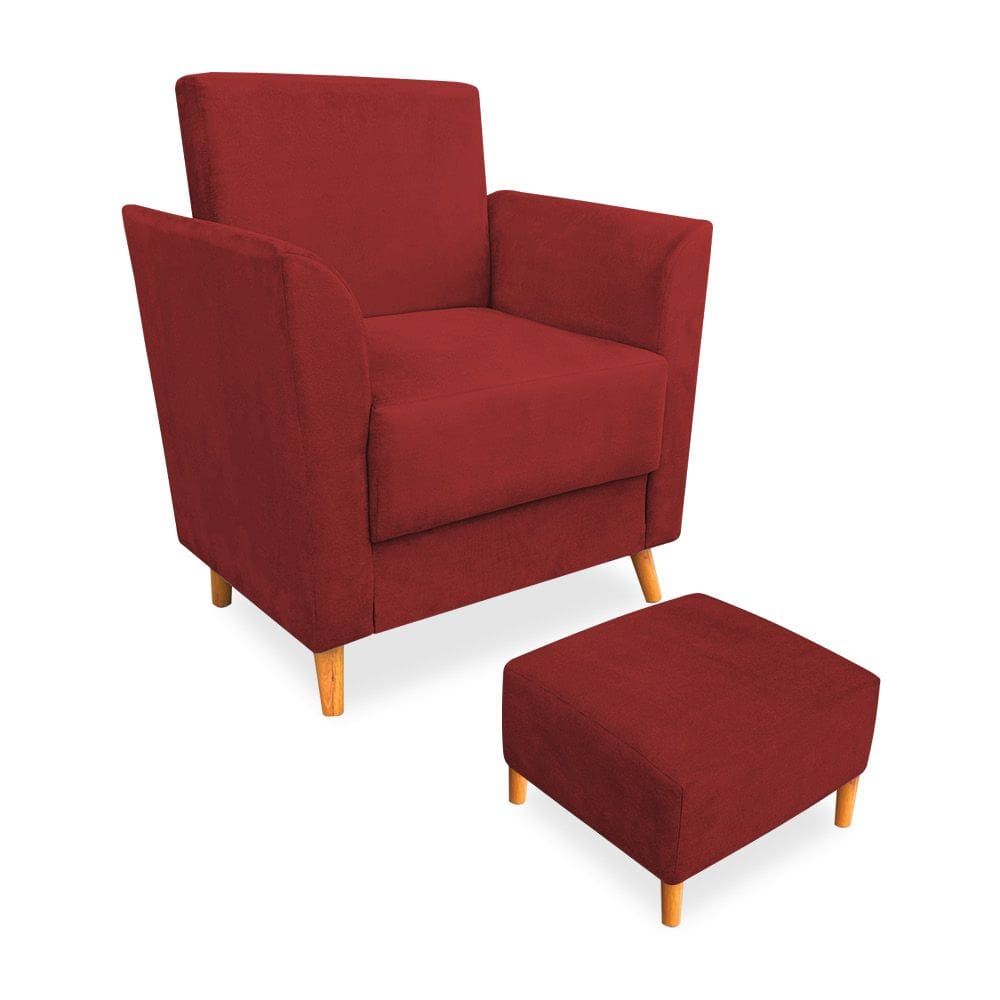 Poltrona de Amamentação com Puff Flavia Suede Vermelho - Pallazio
