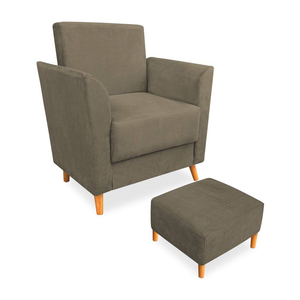 Poltrona de Amamentação com Puff Flavia Suede Marrom Rato - Pallazio