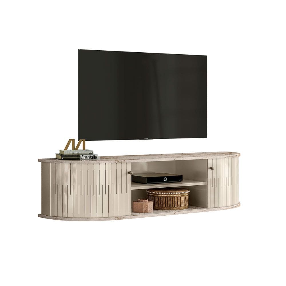 Rack Bancada Suspensa para TV 60 Polegadas 136cm Lagos Calacata/Off White - Pallazio