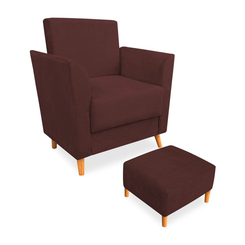 Poltrona de Amamentação com Puff Flavia Suede Marsala - Pallazio