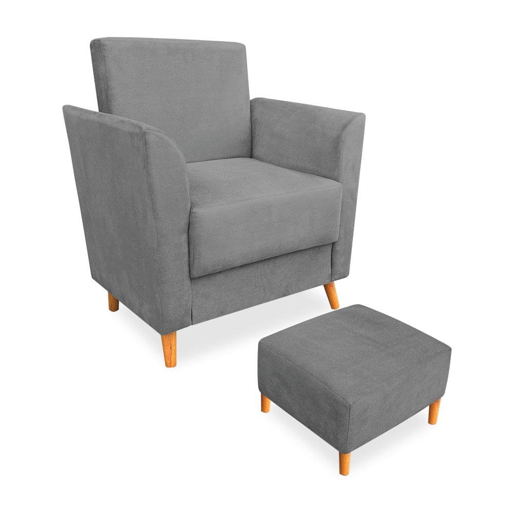 Poltrona de Amamentação com Puff Flavia Suede Grafite - Pallazio