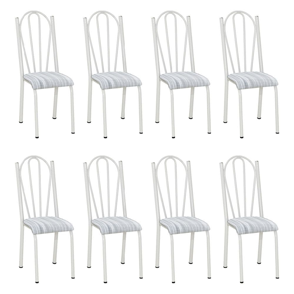 Kit 8 Cadeiras de Cozinha Alasca Estampado Linho Pés de Ferro Branco - Pallazio