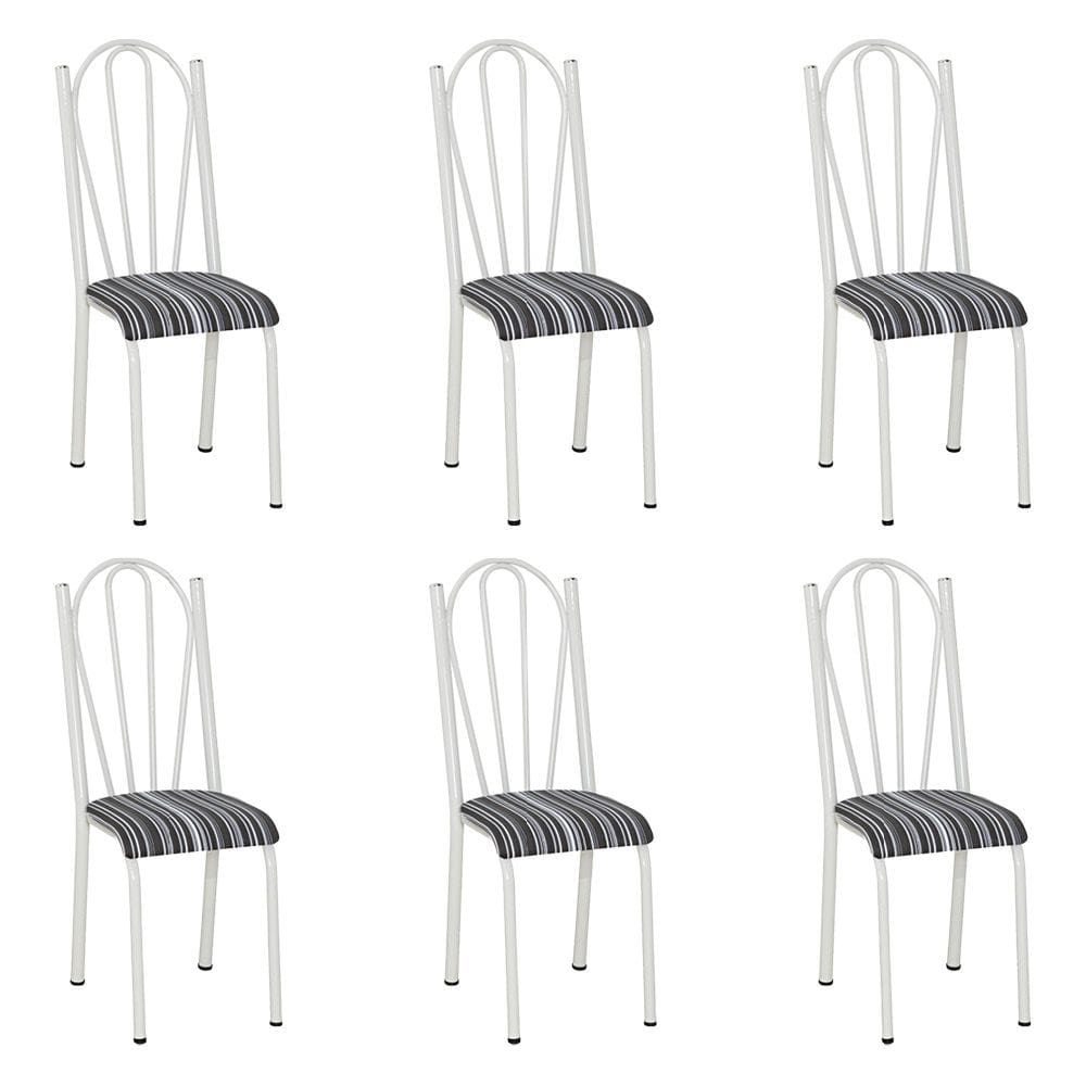Kit 6 Cadeiras de Cozinha Alasca Estampado Listrado Pés de Ferro Branco - Pallazio