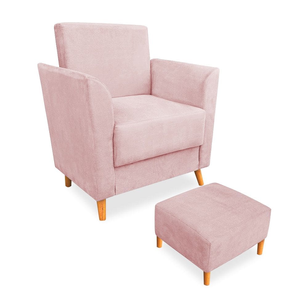 Poltrona de Amamentação com Puff Flavia Suede Rosa Bebê - Pallazio