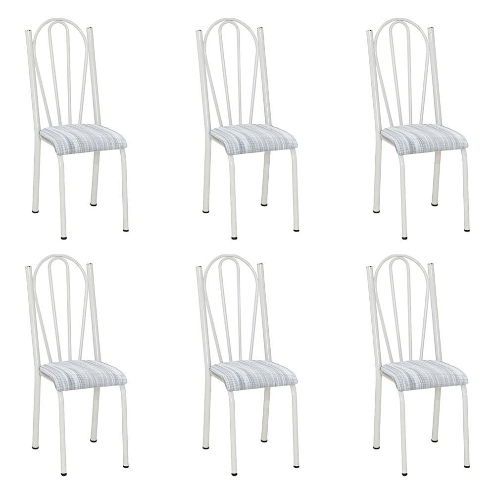 Kit 6 Cadeiras de Cozinha Alasca Estampado Linho Pés de Ferro Branco - Pallazio