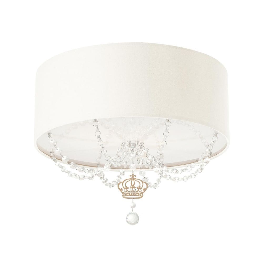 Plafon Coroa Com Cristal 50Cm De Diâmetro Branco