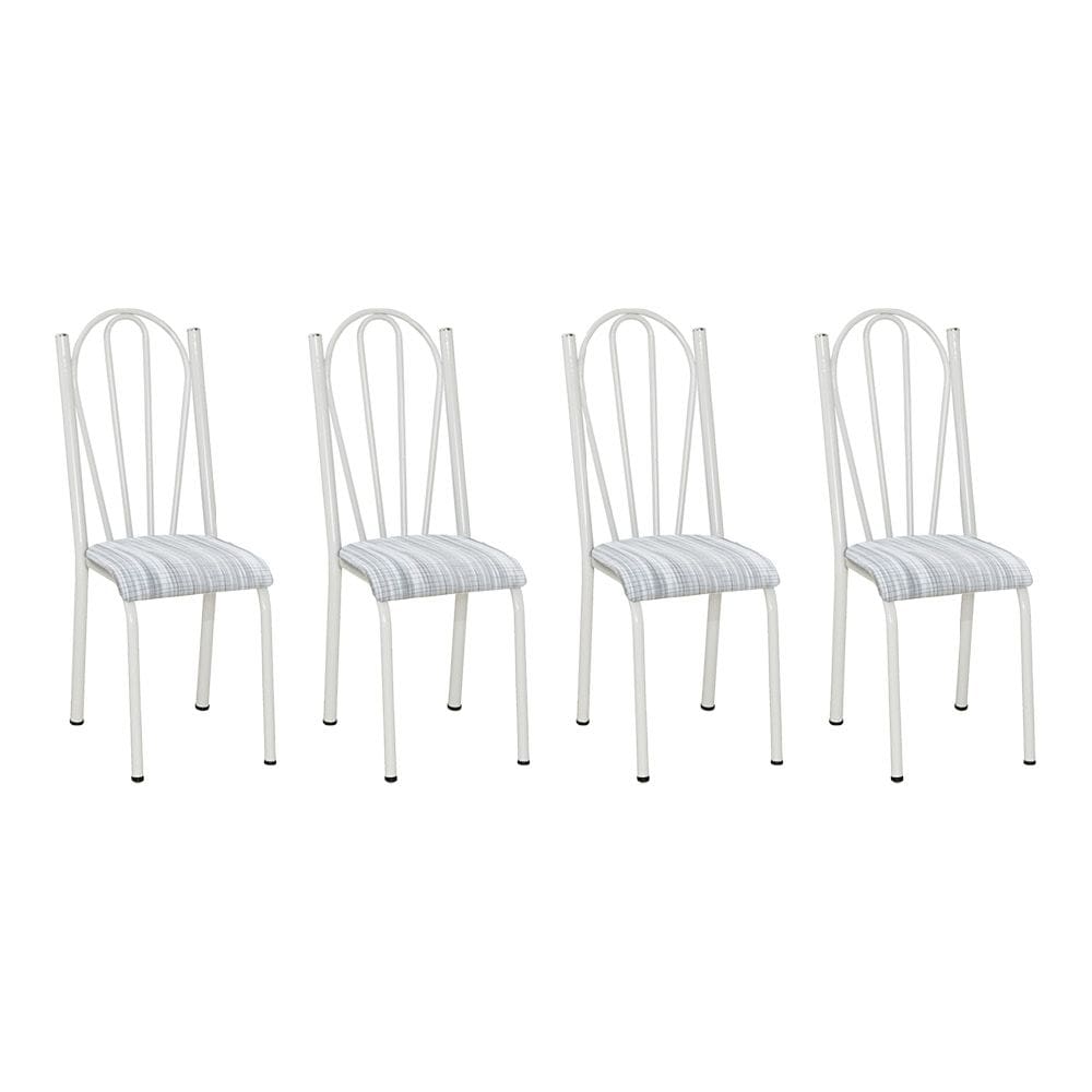 Kit 4 Cadeiras de Cozinha Alasca Estampado Linho Pés de Ferro Branco - Pallazio