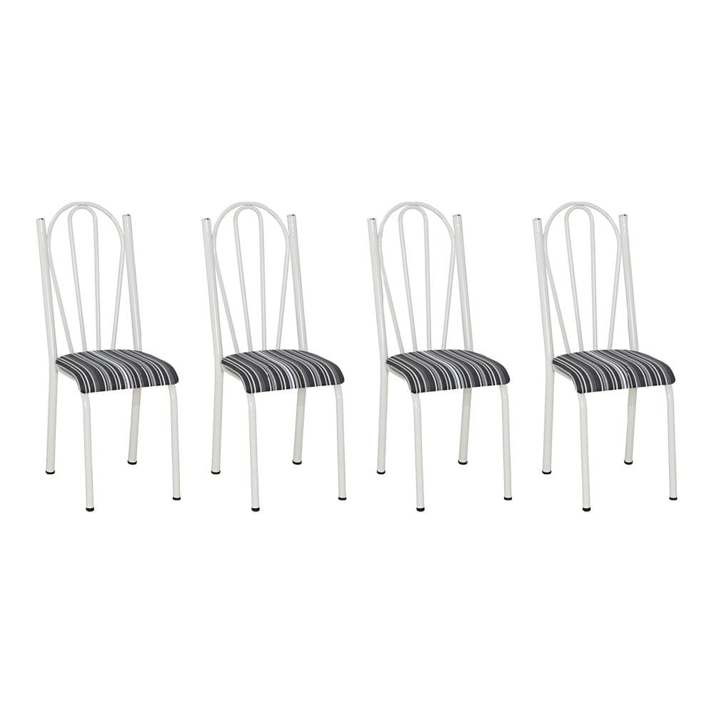 Kit 4 Cadeiras de Cozinha Alasca Estampado Listrado Pés de Ferro Branco - Pallazio