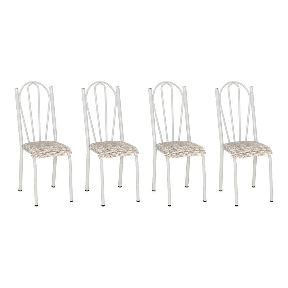 Kit 4 Cadeiras de Cozinha Alasca Estampado Rattan Pés de Ferro Branco - Pallazio