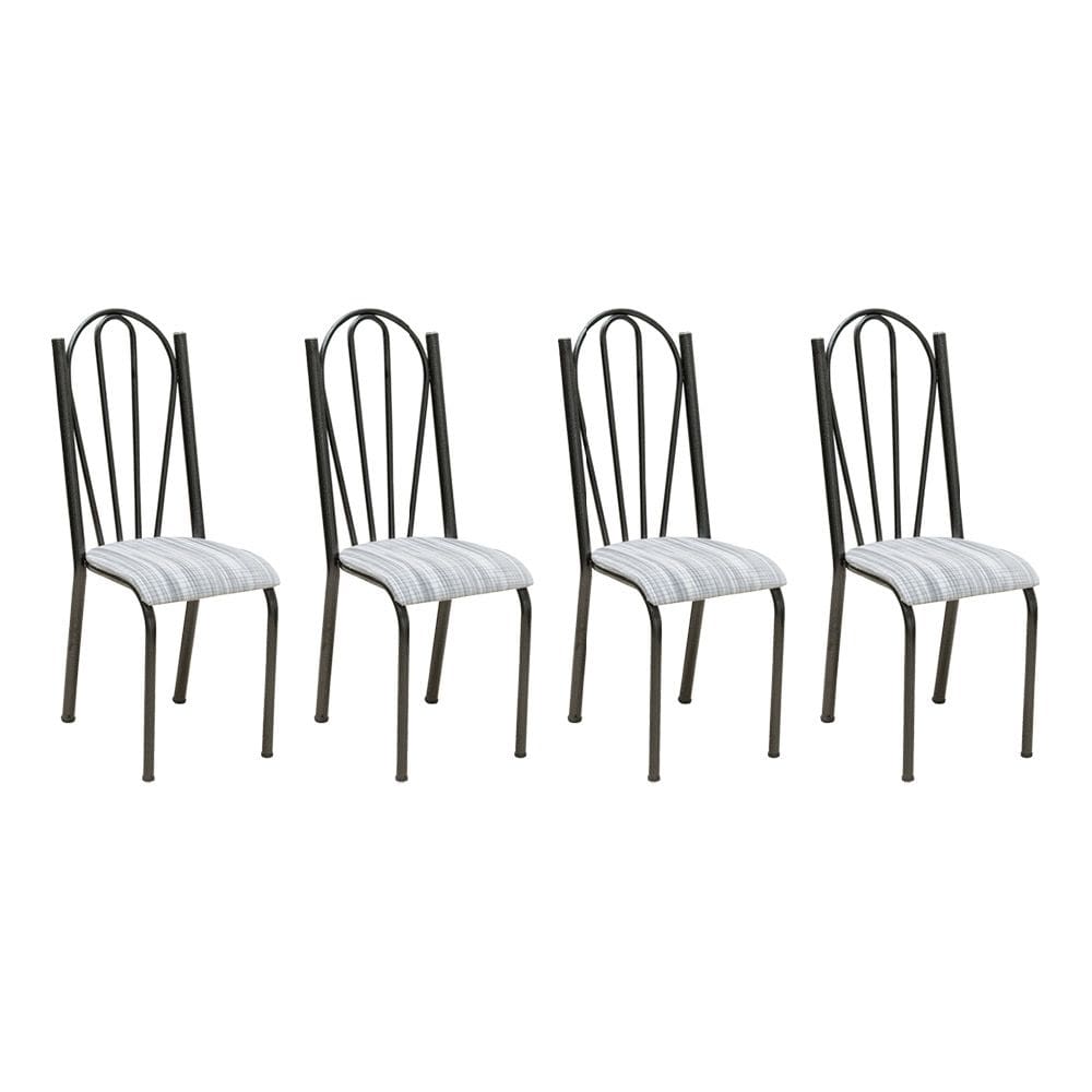 Kit 4 Cadeiras de Cozinha Alasca Estampado Linho Pés de Ferro Cromo Preto - Pallazio