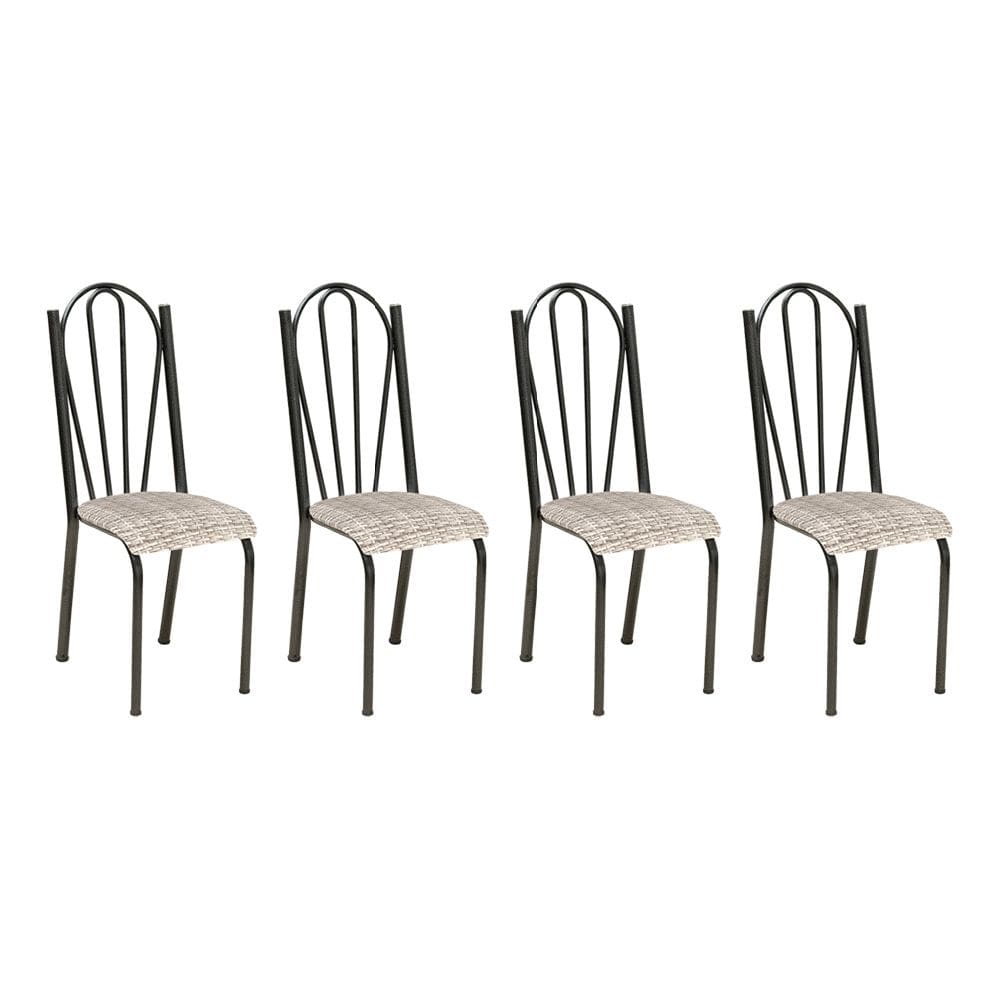 Kit 4 Cadeiras de Cozinha Alasca Estampado Rattan Pés de Ferro Cromo Preto - Pallazio