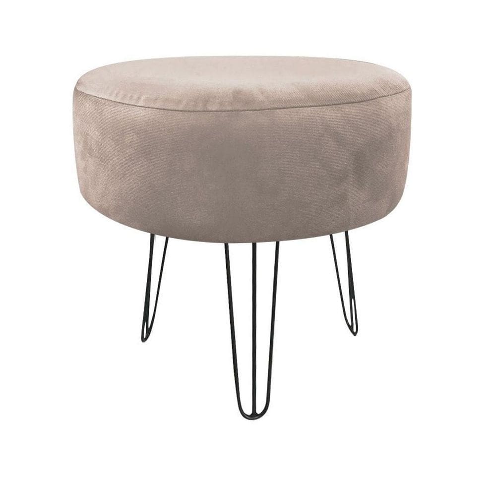 Puff Para Sala De Estar Suede Bege Pés Aramados Preto