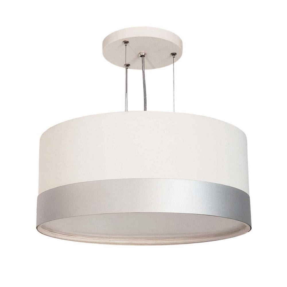 Lustre Pendente Cúpula Branco Com Detalhe Prata 50X25 3E27