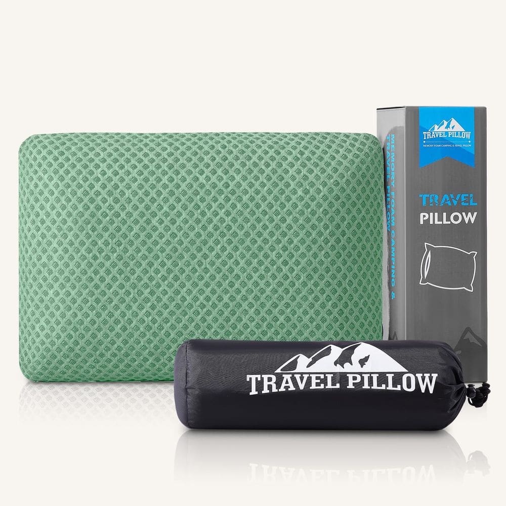 Almofada de viagem PEUJEW Memory Foam Camping Backpacking Green