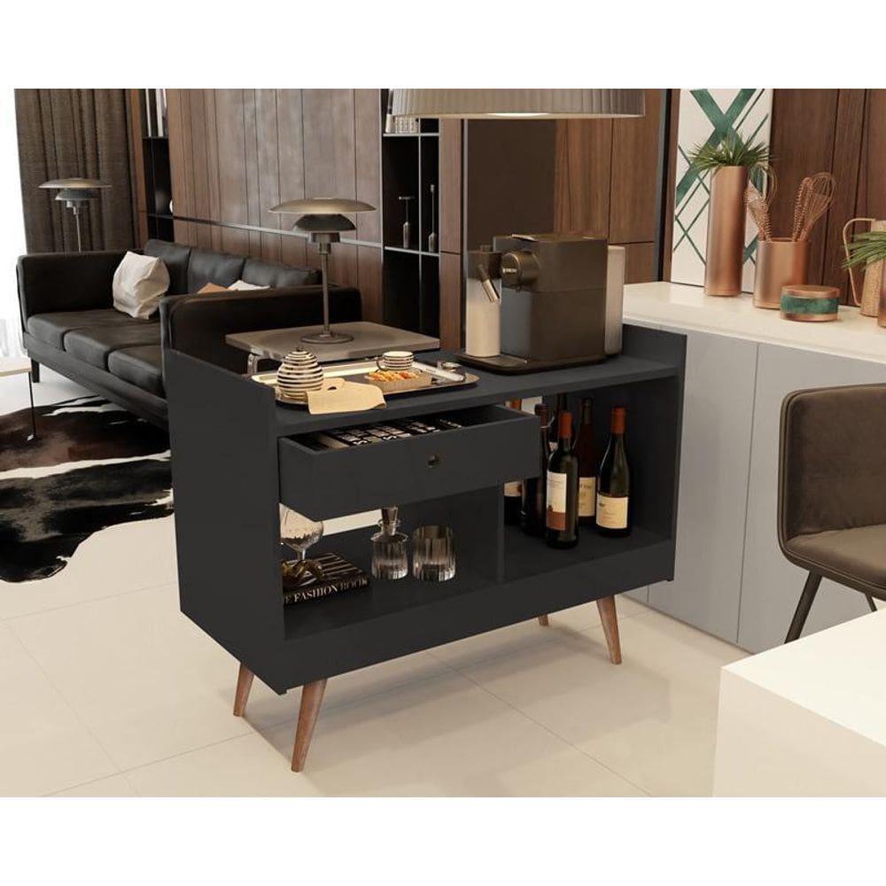 Aparador Buffet Retrô Pés Palito Madri 4064 Cor Preto
