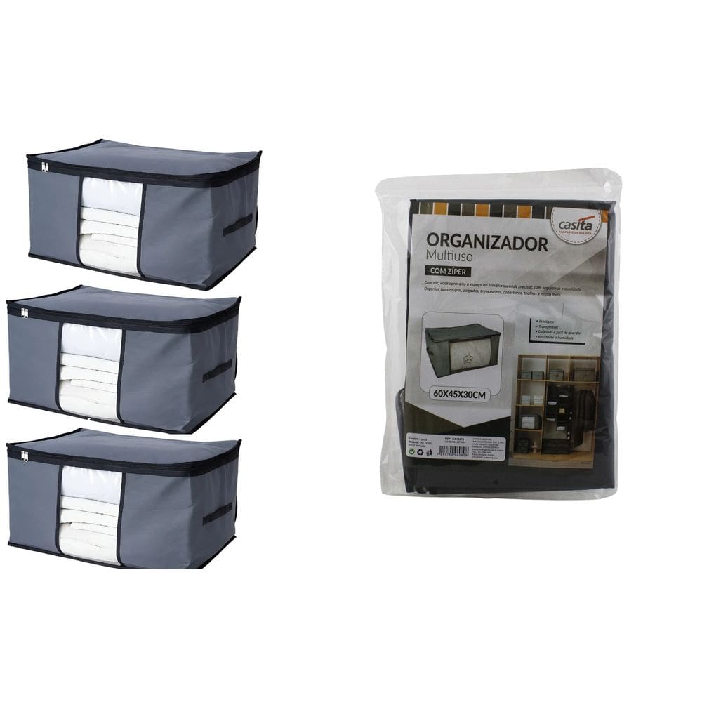 Kit 3 Saco Organizador Edredom Cobertor Lençol Fronha Casita com Ziper
