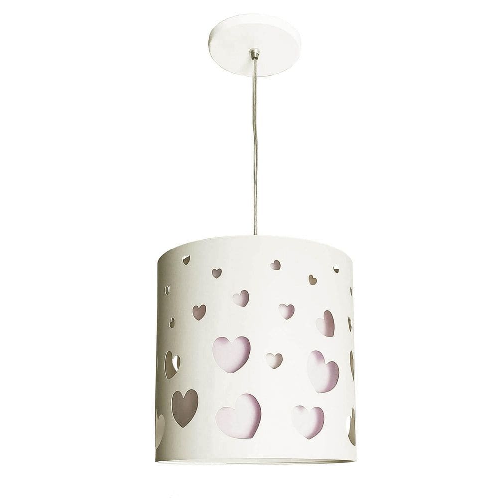 Lustre Infantil Tom Luz Pendente Corações Branco 25x25cm