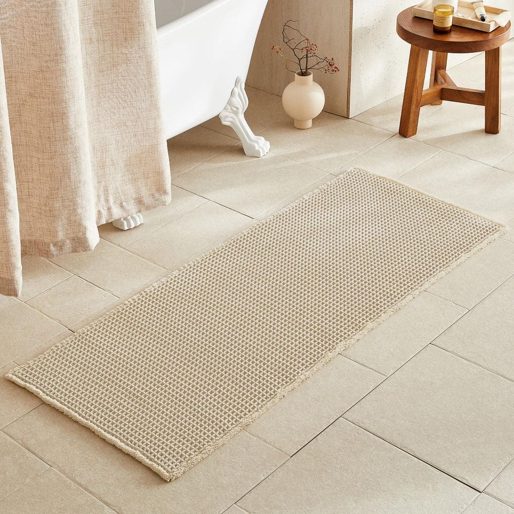Tapete de banheiro TYUU Pale Beige Waffle Runner 150x60cm antiderrapante