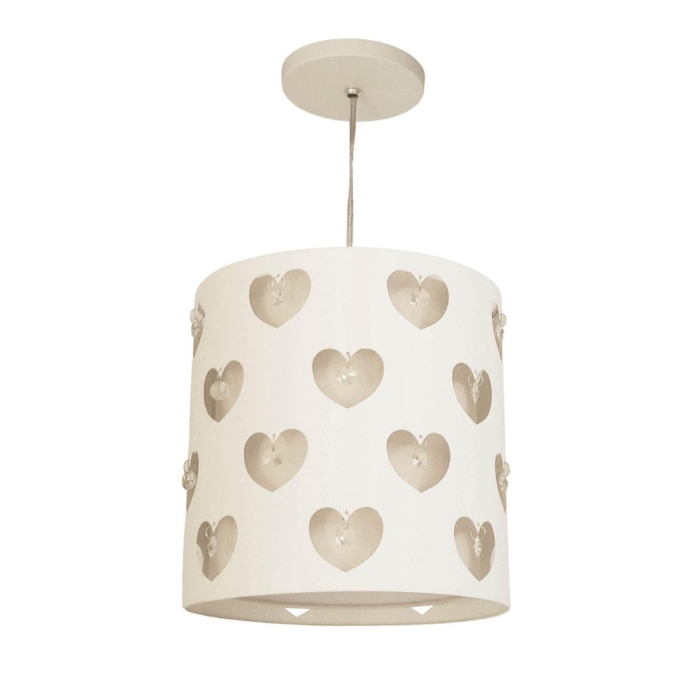Lustre Infantil Pendente Corações Com Cristais Branco 25X25