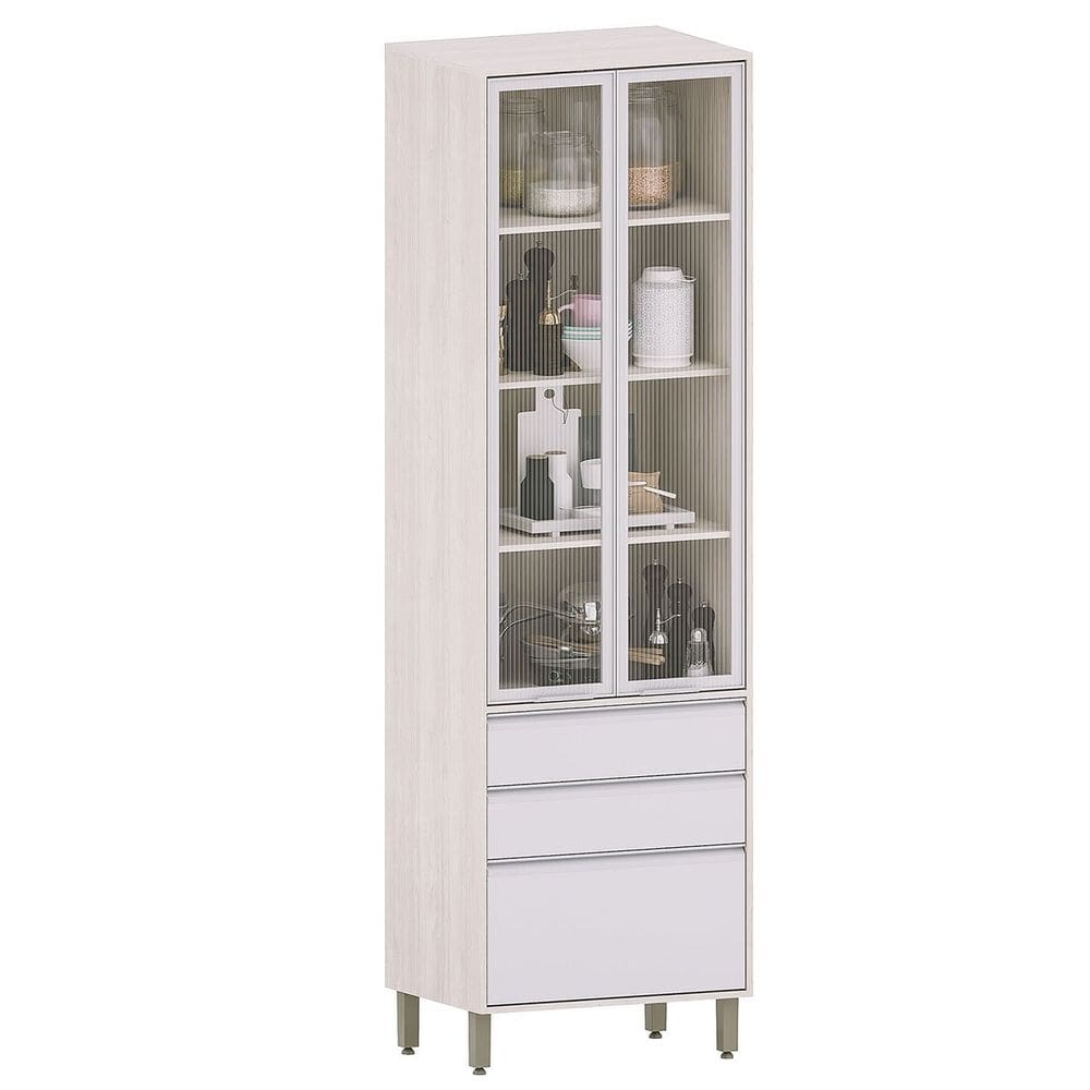Paneleiro Alto para Cozinha com Portas de Vidro Atenas