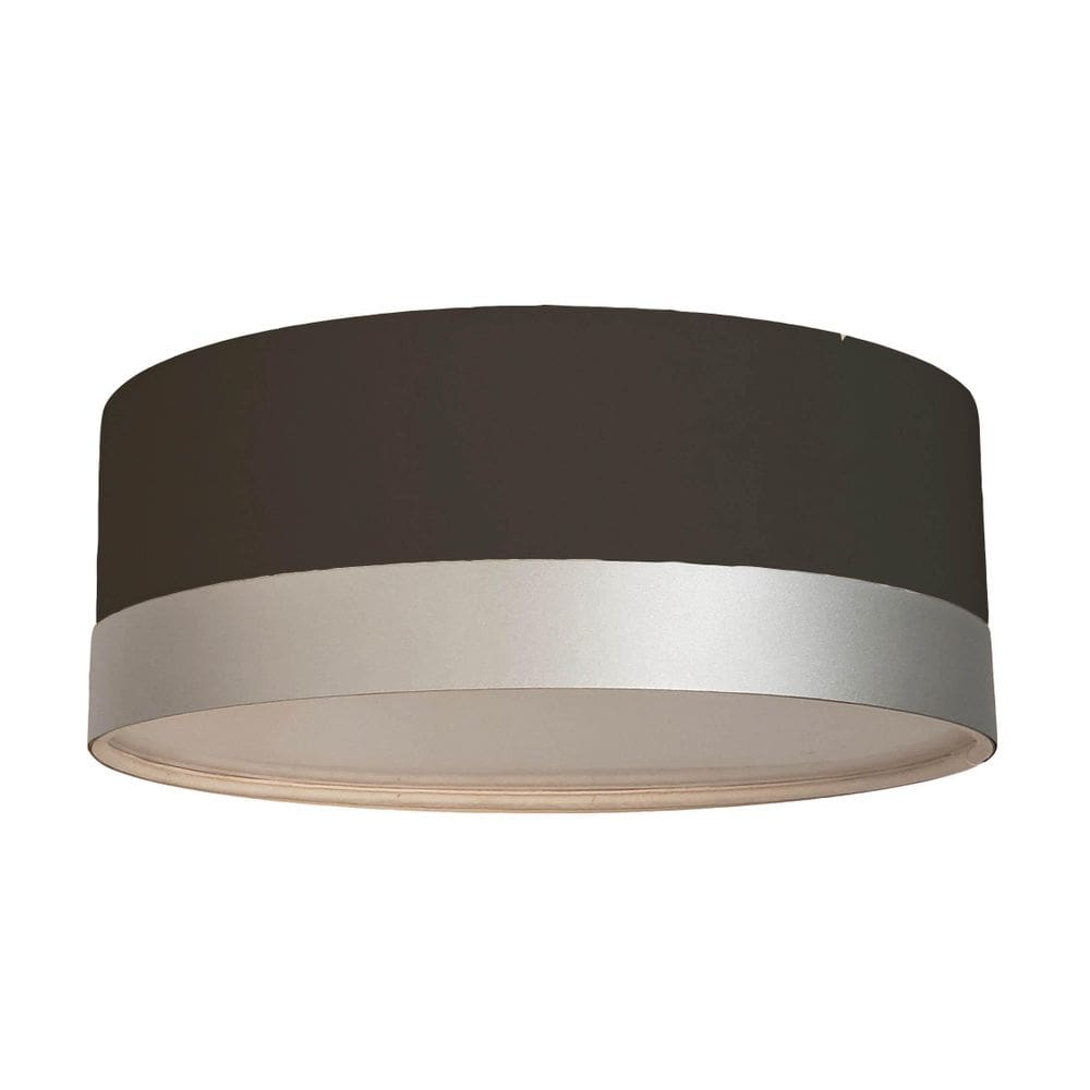 Luminária Plafon Cúpula Preto Com Detalhe Prata 30X15