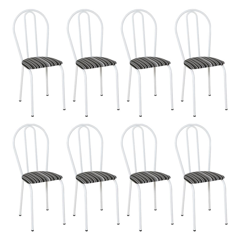 Kit 8 Cadeiras de Cozinha Texas Estampado Listrado Pés de Ferro Branco - Pallazio