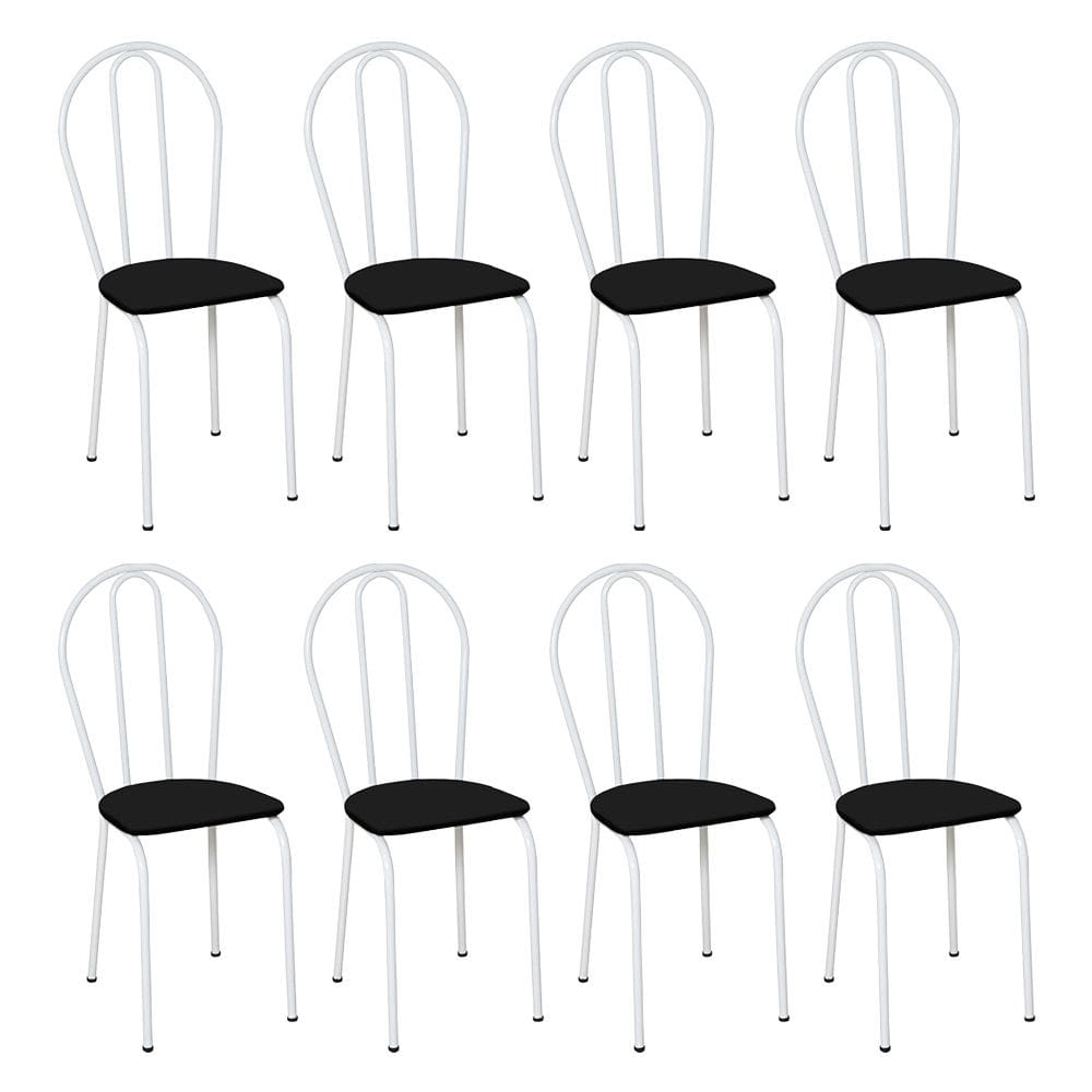 Kit 8 Cadeiras de Cozinha Texas Liso Preto Pés de Ferro Branco - Pallazio