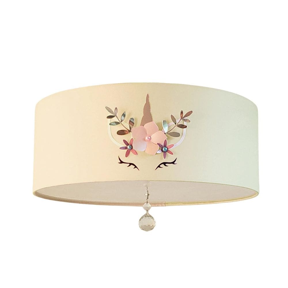 Luminária Plafon Infantil Unicórnio Cúpula Cru 50X15 3E27