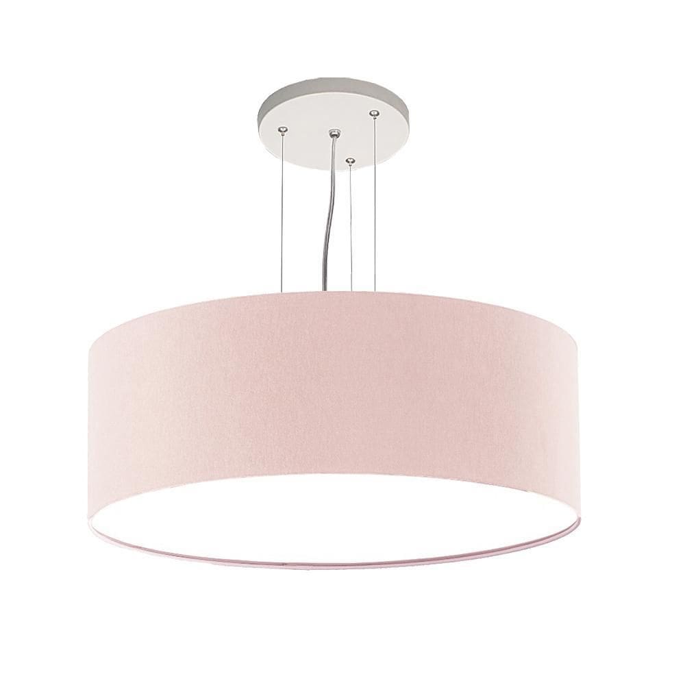Lustre Pendente Redondo Cúpula Tecido 50x15 Rosa LED 15w