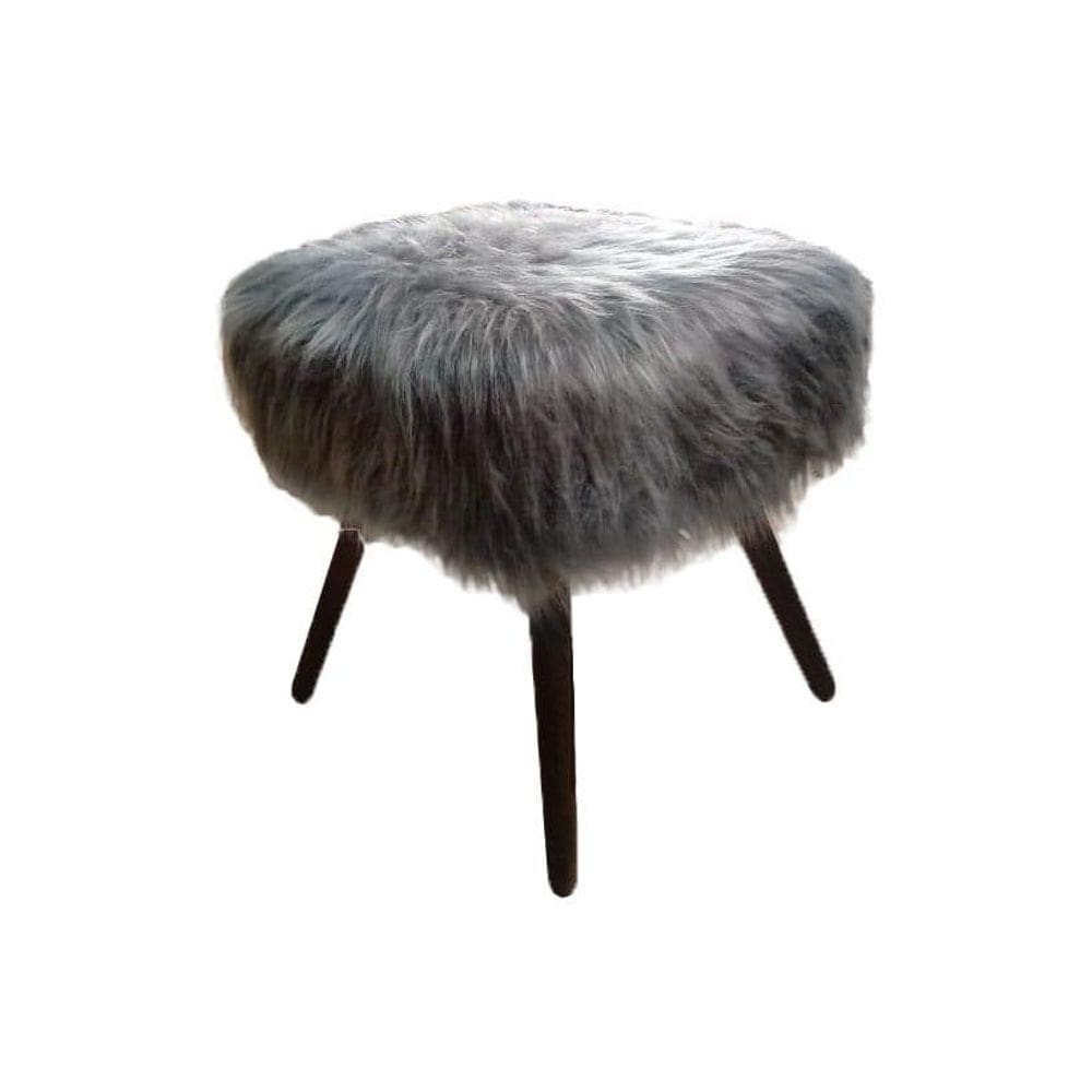 Puff Banqueta Viêna Pelo Alto Cinza Pés Castanho