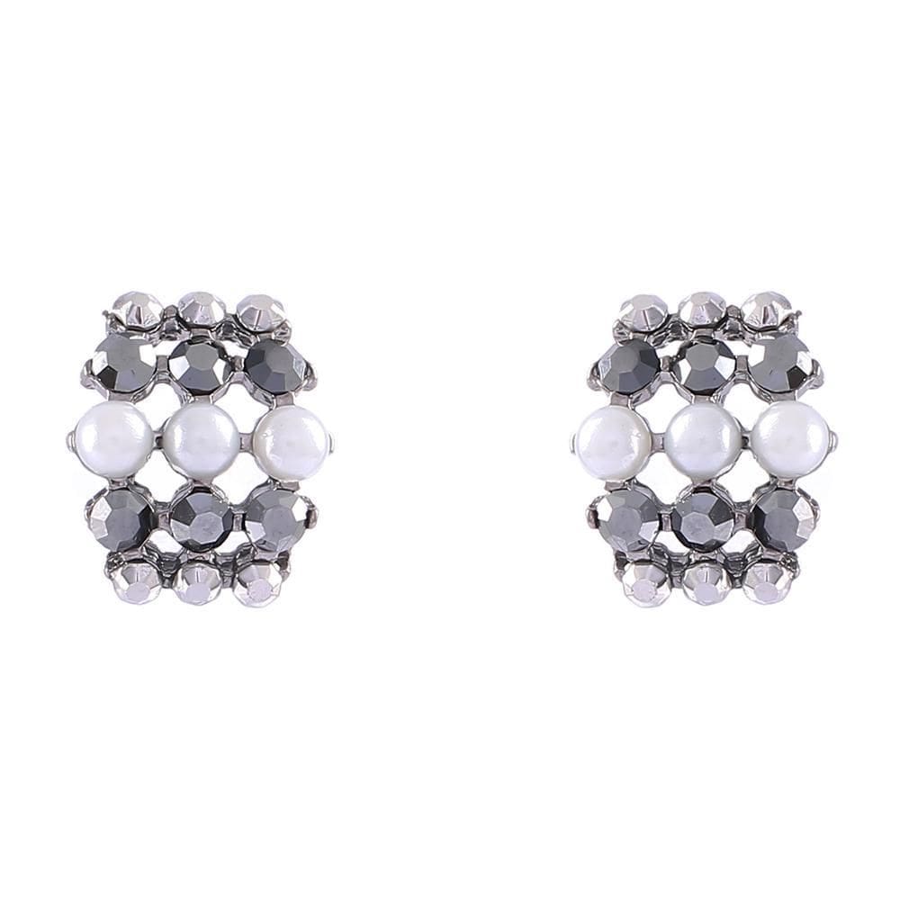 Brinco Armazem Rr Bijoux Perolas Cristais Quadrado Grafite