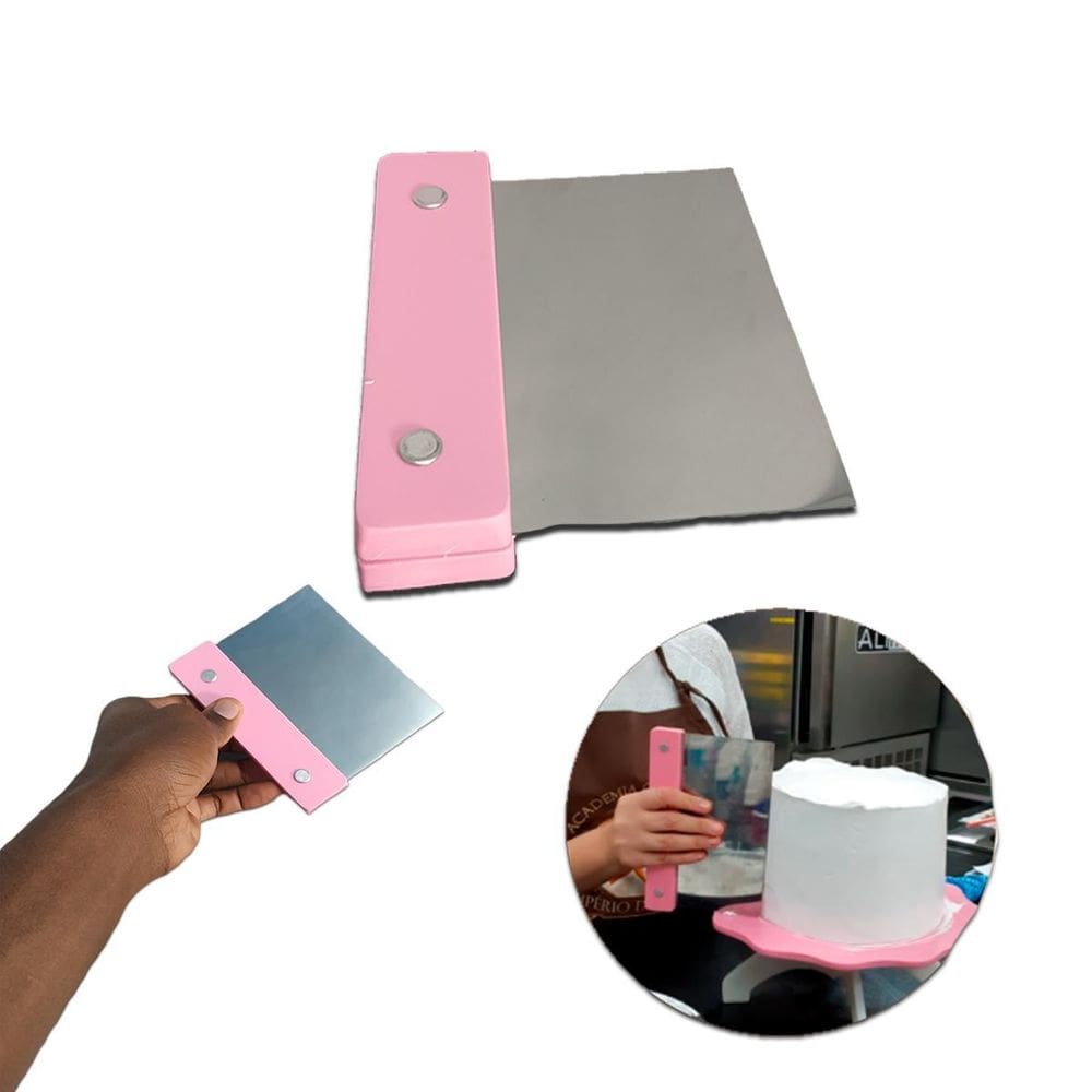 Espátula Inox Raspador De Confeitaria De Massas Rosa