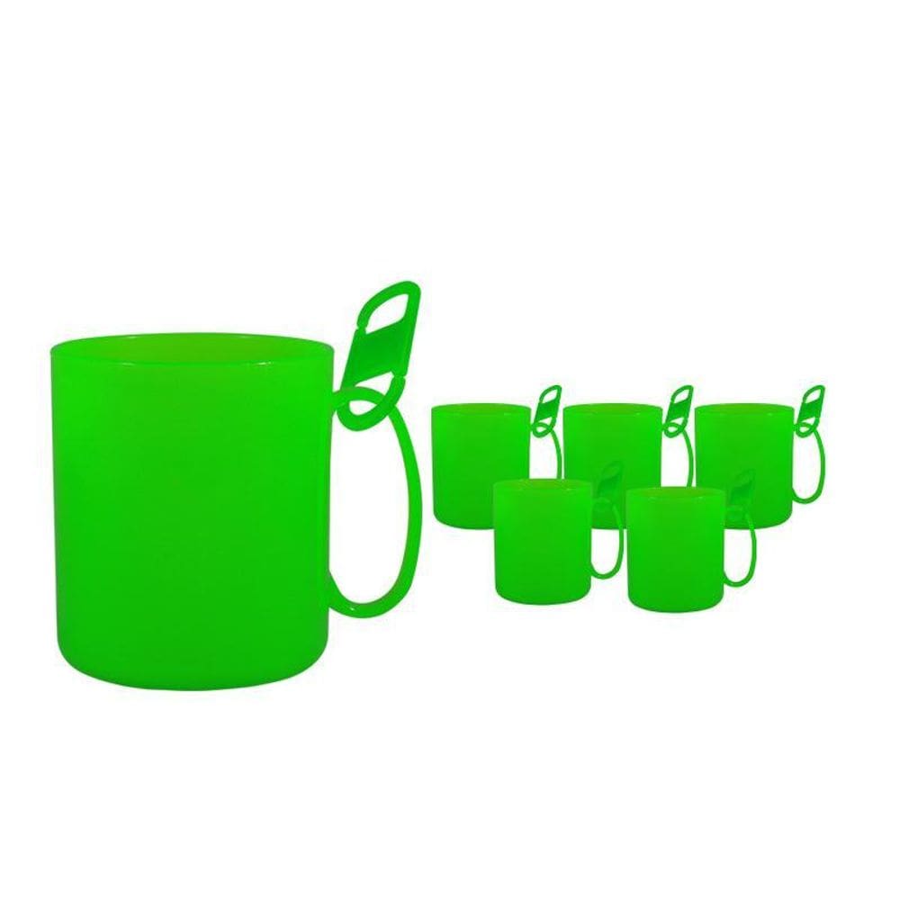 Kit 6 Caneca Redonda Clipe Verde Neon 400Ml Plástico