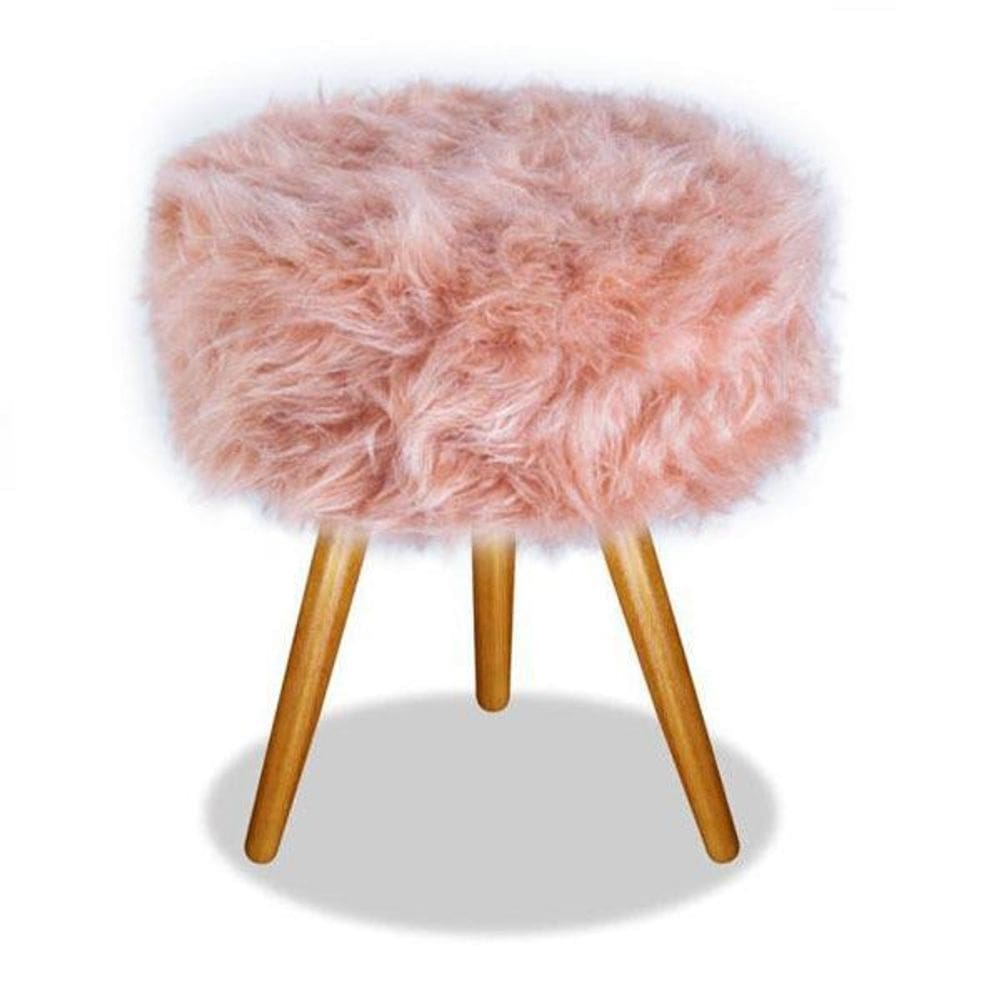 Puff Para Sala Redondo Pelúcia Rosê 50 Cm De Altura