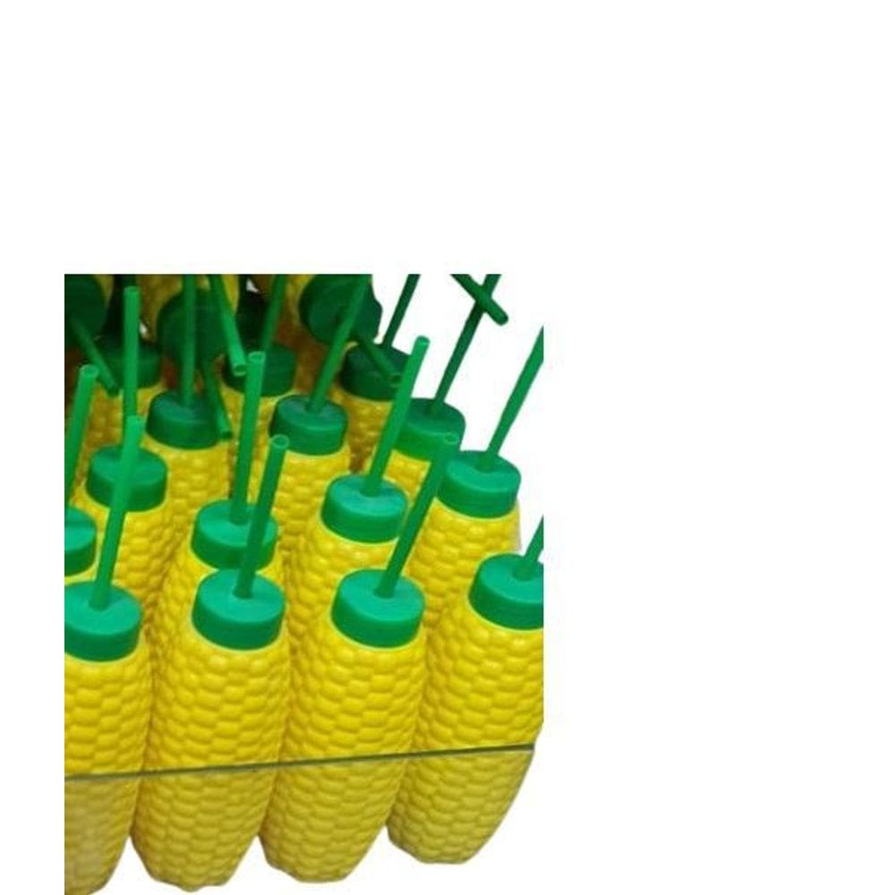 Kit 40 Copos Formato Milho Amarelo Festa Caipira Com Canudo