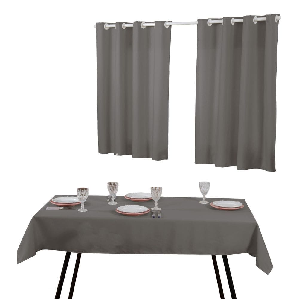 Kit Toalha Mesa 6 Cadeiras E Cortina Cozinha 2,00X1,40 Cinza