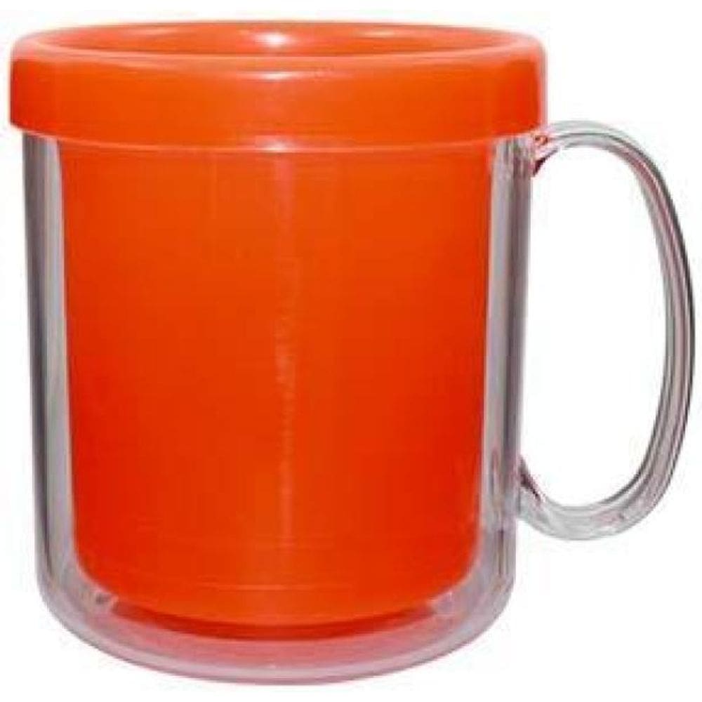 Kit 2 Canecas Térmica Cristal Laranja Neon 300Ml Plástico