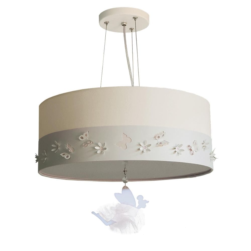Lustre Pendente Infantil Fadas Cúpula Branco 40X15 2E27