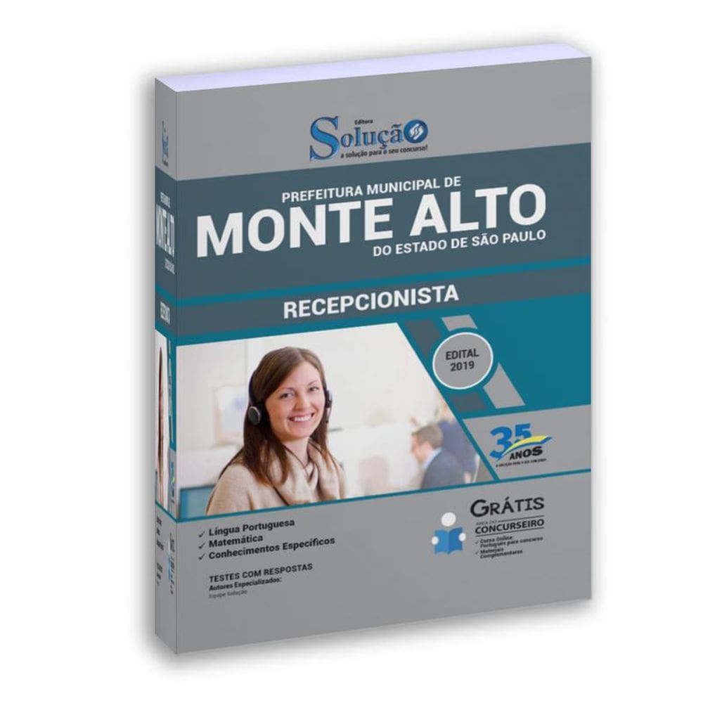 Apostila prefeitura Monte Alto Sp 2019 Recepcionista