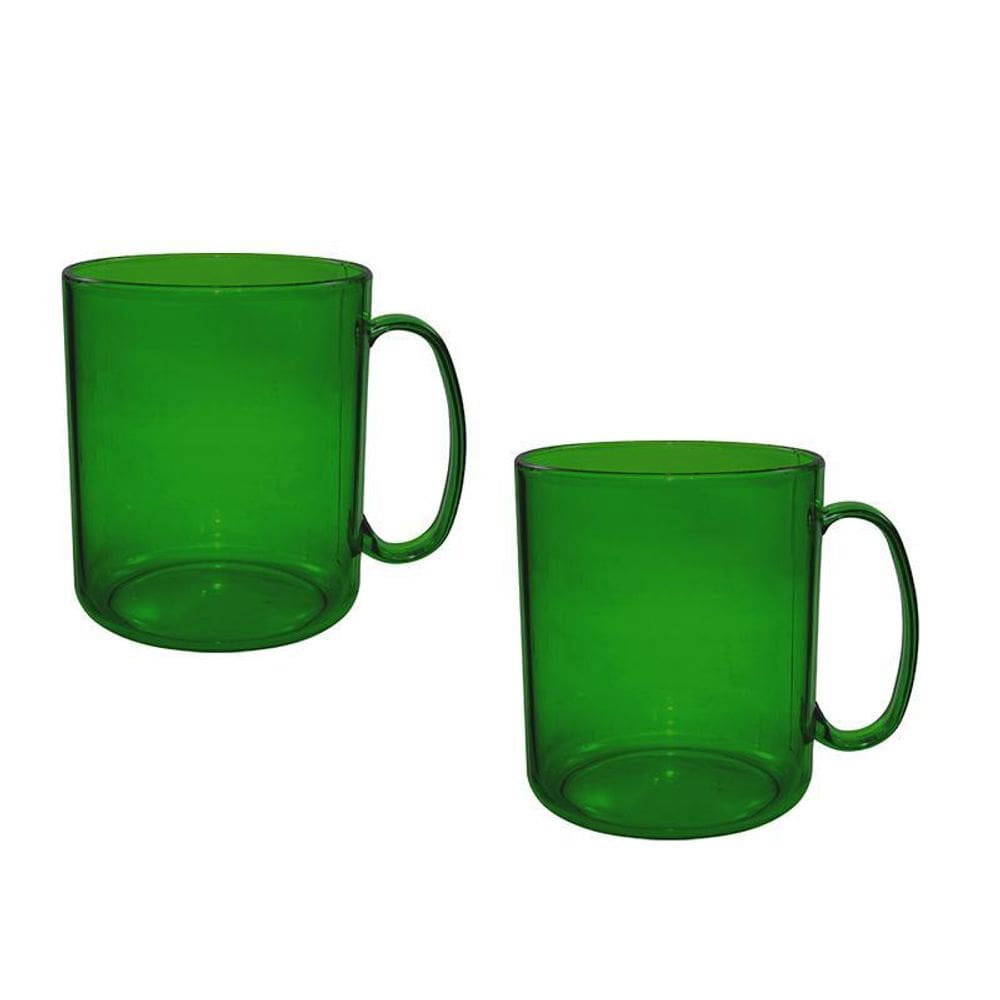 Kit 2 Canecas Redonda Cristal Verde 400Ml Plástico