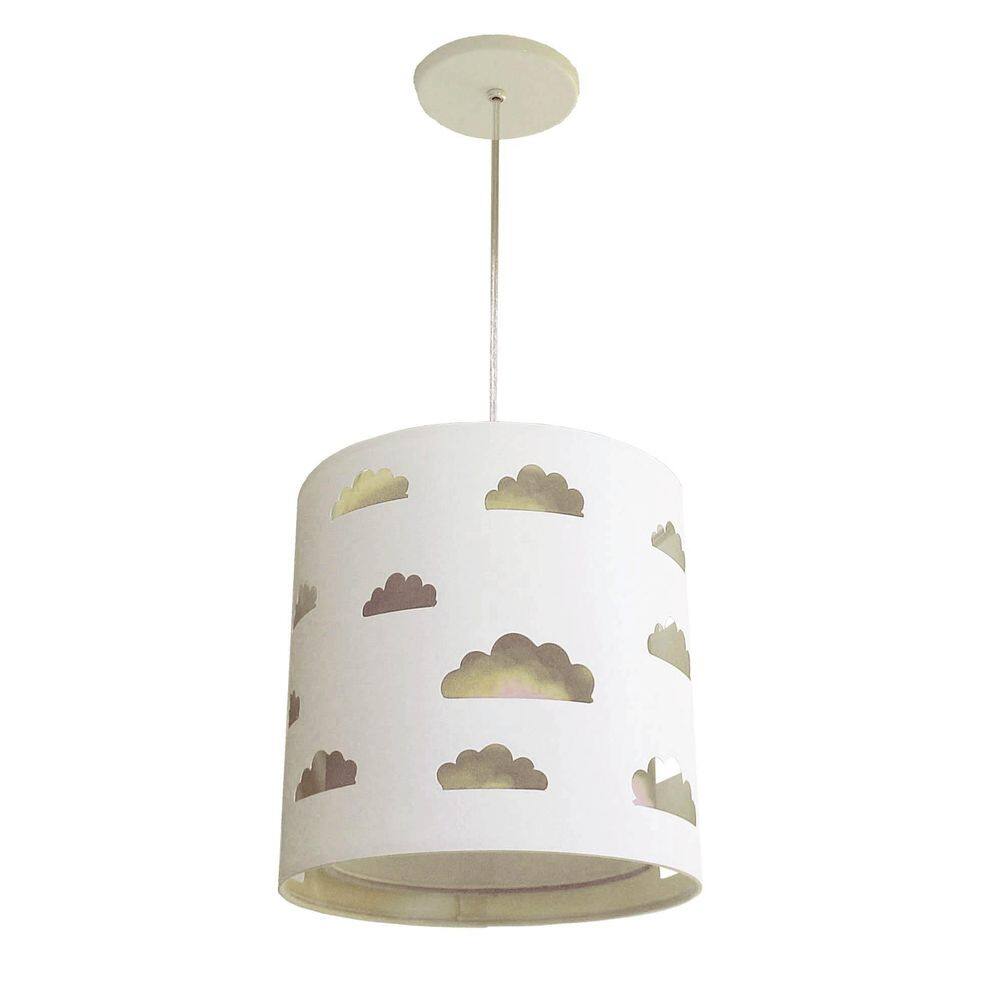 Lustre Pendente Infantil Nuvem Branco E Cru Bivolt 25x25cm