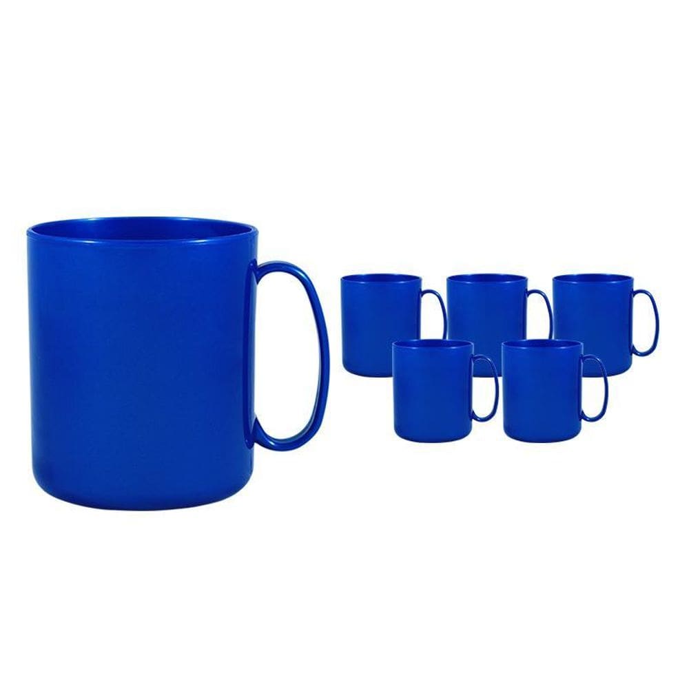 Kit 6 Canecas Redonda Azul 400Ml Plástico Premium