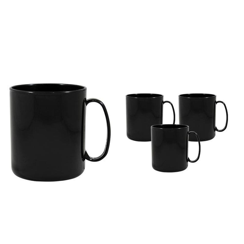 Kit 4 Canecas Redonda Preto 400Ml Plástico Premium