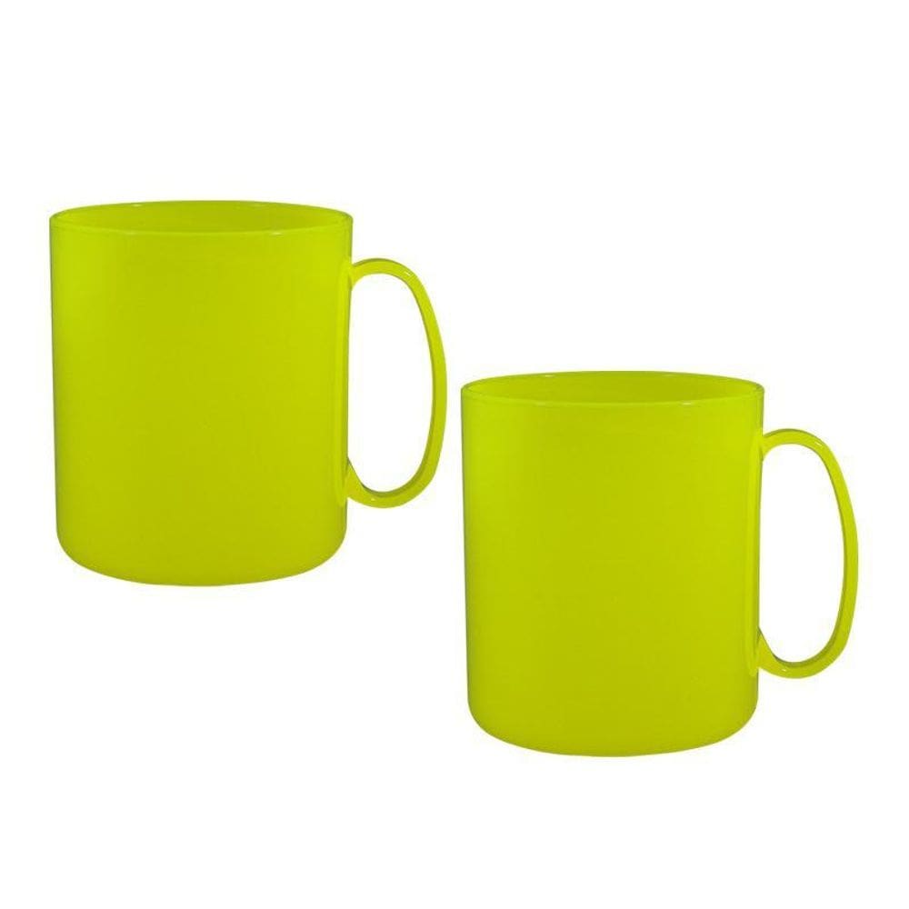Kit 2 Canecas Redonda Amarelo Neon 400Ml Plástico Premium