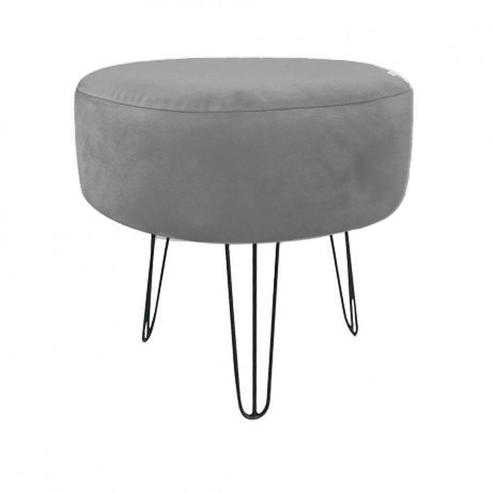 Puff Magnus Redondo Cinza Pés Aramado Luxo