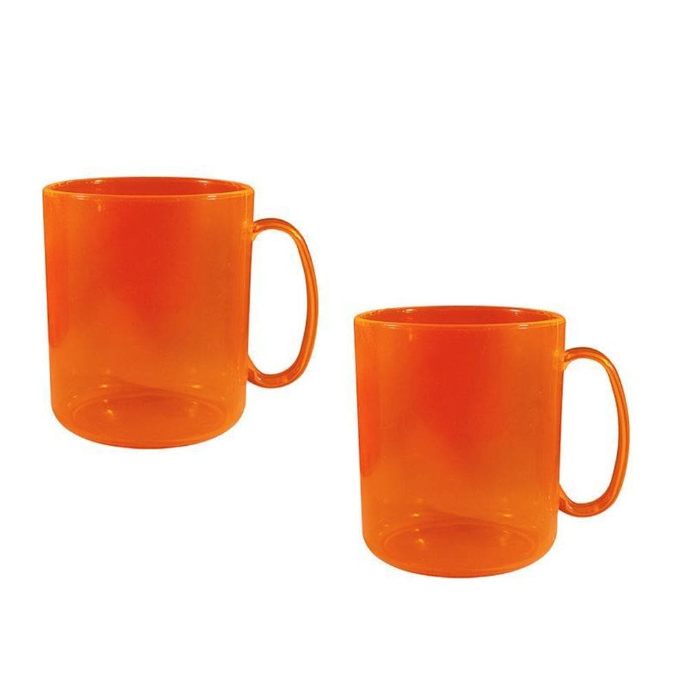 Kit 2 Canecas Redonda Cristal Laranja Neon 400Ml Plástico