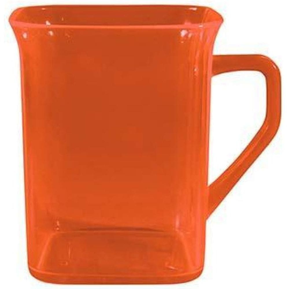 Kit 4 Canecas Quadrada Cristal Laranja Neon 250Ml Plástico