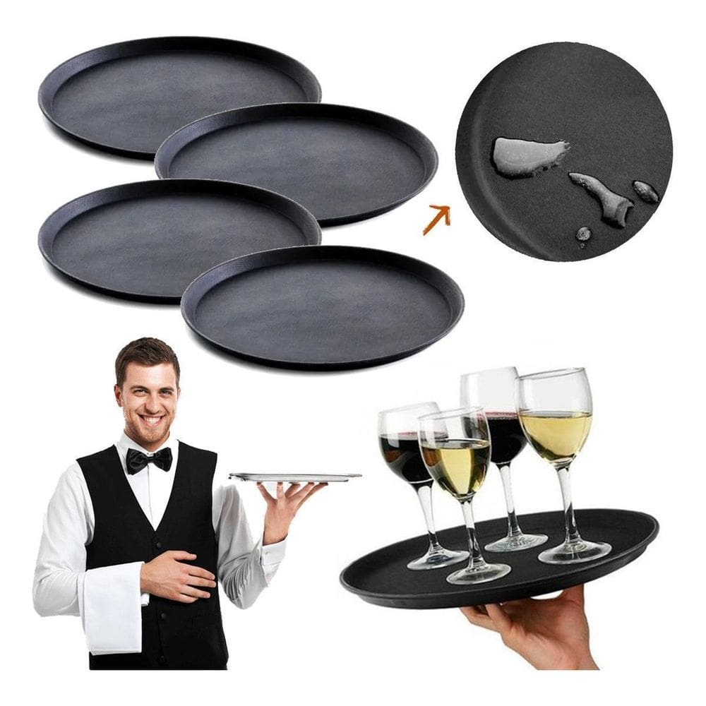Kit 4 Bandeja De Garçom Antiderrapante Redonda